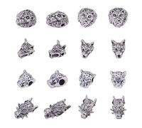 PandaHall 40pcs 4 Forme Leone Lupo Leopardo Testa di Drago Perline Stile Tibetano Lega Perline Animali Allentati distanziatore Perline Charms per Collana Artigianato creazione di Gioielli