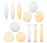 PandaHall 48pcs Ottone Vuoto Stampaggio Tag Piatto Rotondo Rettangolo Ovale Cavallo Occhio Di Metallo Etichette Vuote Ciondoli Pendenti per