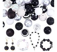 PandaHall 50pz Perline Grosse, 20mm Perline di Gomma da Masticare Perline Acriliche Nere Grandi Perle di Strass Sfuse per Halloween Ghirlanda di Pasqua Gioielli Bracciale Penna Borsa Catena Fare