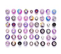 PandaHall 54 perline europee in acrilico, resina e argilla polimerica, con strass, foro grande, a rondella, perline sfuse distanziatrici con nucleo argento, per braccialetti europei, colore: viola