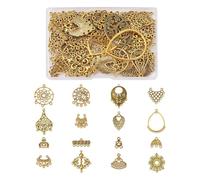 PandaHall 64pcs Lega Lampadario Componente Collegamenti Charms Ciondolo 16 Stili Antico Oro Multi Strand Layer Orecchino Lampadario Charms per Orecchini Gioielli Fare