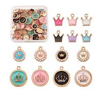PandaHall - 68 ciondoli a forma di corona, in lega smaltata, a forma di corona e rotondi e piatti, placcati oro, per collane fai da te, bracciali, orecchini e per la creazione di gioielli