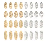 PandaHall 80 pz 4 misure Perline In Ottone Scavato 8~11 mm Perline Ovali di Riso Distanziatore In Filigrana Perline Sfuse per Orecchini Bracciale Collana Artigianato Fai Da Te, Oro/Argento