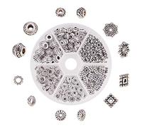 PandaHall Circa 216pcs 6 Stile Argento Antico Tibetano Lega Perline distanziatore per Fare Braccialetti collane bigiotteria Gioielli