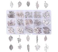 PandaHall Elite 150pcs 15 stile argento antico tibetano stile ciondoli pendant charms di foglia in lega per bigiotteria fai da te