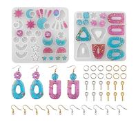 PandaHall Kit di 2 stampi in resina per ciondoli stampi in silicone resina epossidica con ganci per orecchini, anelli di salto a vite, occhiello, perno, per la creazione di orecchini e gioielli