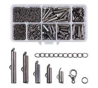 PandaHall- Kit per creare gioielli con 150 fermagli a cilindro in 5 taglie con 80 fili per catene, 180 anelli di congiunzione e 80 chiusure a moschettone per gioielli, colore: grigio scuro.