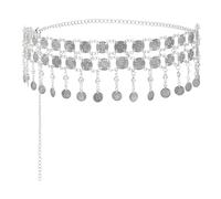 Pandalein Cintura da donna alla moda, in metallo, con frange, per danza del ventre, per abiti, 0009 argento+bianco, Taglia unica