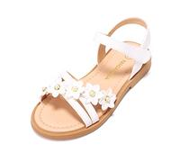 PANDANINJIA Mona - Sandali da bambina con punta aperta, scarpe basse, per bambine e bambini, Yd White Pu, 1 Little Kid