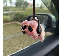 PandaPig - Ciondolo per specchietto retrovisore auto, accessorio decorativo per interni auto, in plastica ecologica e floccato (maialino appeso)