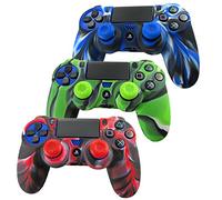Pandaren® pelle in silicone per PS4 / SLIM / PRO controller x 3 + pollice grip x 6 (camouflage rosso blu verde)