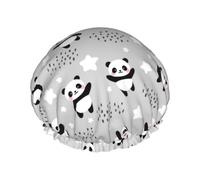 PandasBetween Clouds and Stars - Cuffia per capelli da doccia, a doppio strato, riutilizzabile, impermeabile, grande, per donne, con fodera in PEVA e corda elastica