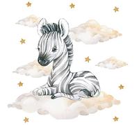 Pandawal - Adesivo da parete, motivo: animali Safari su nuvole con stelle (M, zebra)