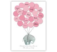 Pandawal Decorazione per battesimo, libro degli ospiti per battesimo, set alternativo (rosa), regalo per gli ospiti, ricordo per neonati e bambini, scrivibile con impronte digitali