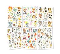 Pandawal® Tatuaggi per bambini e animali, set da 6 pezzi, perfetti per feste di compleanno dei bambini, adatti alla pelle, tatuaggi temporanei per bambini