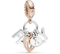PANDELLA - Ciondolo a forma di cuore "Family" in argento Sterling 925 con placcatura in oro rosa 14 carati, Standard, Argento Sterling 925, Agata
