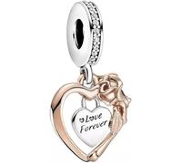 PANDELLA - Ciondolo a forma di cuore "Family" in argento Sterling 925 con placcatura in oro rosa 14 carati, Standard, Argento Sterling 925, Agata