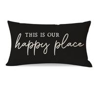 PANDICORN This is Our Happy Place, federa per cuscino, 30,5 x 50,8 cm, nera, moderna, decorazione per esterni, decorazione lombare, per soggiorno, camera da letto, portico, divano