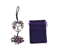 Pandiui23 Ciondolo a cuore Albero della vita Accessori per specchietto retrovisore, 7 cristalli Chakra e pietre curative Accessori per appendere auto Decorazione da parete portafortuna (ametista)