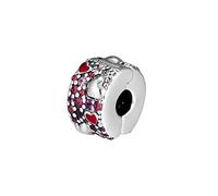 PANDOCCI Charm asimmetrico a forma di cuore dell'amore, in argento 925, con clip viola reale rosso e rosa, adatto per braccialetti Pandora originali