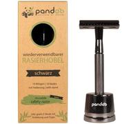 pandoo Rasoio con supporto in metallo, con 10 lame, zero waste, senza plastica, per uomo e donna, a barra chiusa, colore nero, con ebook (lingua italiana non garantita)
