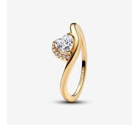 Pandora 163660C01-56 Wavy Heart Ring - 14k Gold-Plated with Heart-Shaped Cubic Zirconia, Size 56