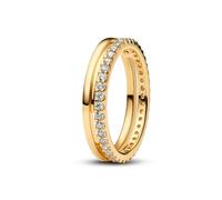 Pandora 163799C01-52 Double Band Ring - 14k Gold-Plated, Size 52, Pavé Detail