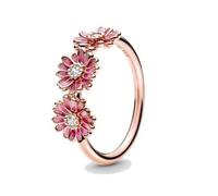 Pandora 188792C01-54 Pink Daisy Flower Trio Ring - 14k Rose Gold-Plated with Enamel and Cubic Zirconia, Size 54