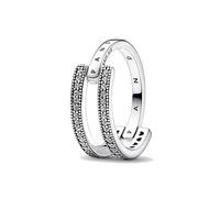 Pandora 192779C01-54 Signature Logo & Pavé Double Band Ring - Sterling Silver, Size 54