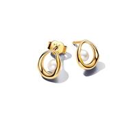 PANDORA Essence Orecchini a bottone placcati in oro 14k con perla coltivata d'acqua dolce trattata bianca, Small Circular Orecchini a bottone