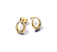 PANDORA Essence Orecchini a bottone placcati in oro 14k con perla coltivata d'acqua dolce trattata bianca, Small Circular Orecchini a bottone