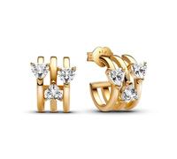 Pandora Timeless 263656C01 - Orecchini a triplo cuore, in argento sterling con lega di metallo placcato oro e zirconi, 14,8x12,9x10,3 mm, Argento sterling, Zirconia cubica