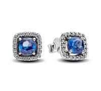 Pandora 293551C01 Sparkling Square Blue Halo Stud Earrings - Sterling Silver, Blue Crystal