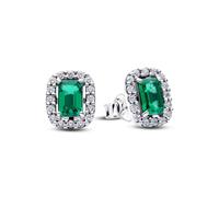 Pandora Halo 294501C01 - Orecchini a perno in argento sterling 925 con cristalli verdi e zirconi cubici pavé, design classico, gioielli da donna