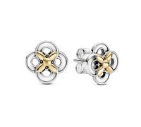 Pandora 299349C00 Two-Tone Flower Stud Earrings - Sterling Silver & 14k Gold