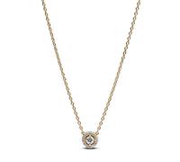 Pandora 363548C01-45 Round Pavé Halo Pendant Necklace - 14k Gold-Plated, 45 cm