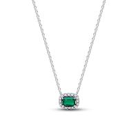 PANDORA Timeless 394503C01-45 Halo - Collana rettangolare in argento sterling 925 con cristalli e zirconi cubici, lunghezza 45 cm, colore: Verde