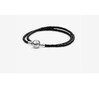 Pandora 590745CBK-D4 Bracciale Moments in Pelle Nero Doppio Argento taglia 44