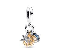 Pandora 762676C01 Two-Tone Celestial Triple Dangle Charm - Sun, Moon, Star
