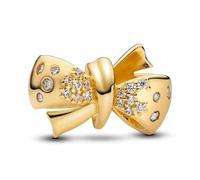 Pandora 763442C01 Sparkling Bow Charm - 14k Gold-Plated, Cubic Zirconia