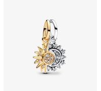 Pandora 763585C01 Splittable Sun & Moon Dangle Charm - Two-Tone Sterling Silver and 14k Gold Plating with Cubic Zirconia