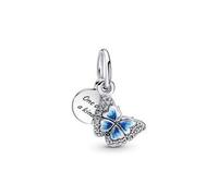 Pandora 790757C01 Blue Butterfly & Quote Double Dangle Charm - Sterling Silver with Blue Enamel and Cubic Zirconia