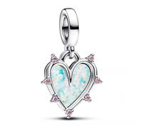 Pandora 793434C01 Friendship Opalescent Double Dangle Charm - Sterling Silver with Pink Lab-Created Opal
