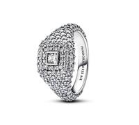 PANDORA Anello cocktail donna argento pavé quadrato 193556C01, 52/16,6, Argento sterling, Zirconia cubica