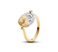 PANDORA Anello con medaglione reversibile con sole e luna, in argento Sterling placcato oro 14 carati e zirconi, 164810C07