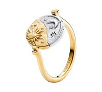 PANDORA Anello con medaglione reversibile con sole e luna, in argento Sterling placcato oro 14 carati e zirconi, 164810C09