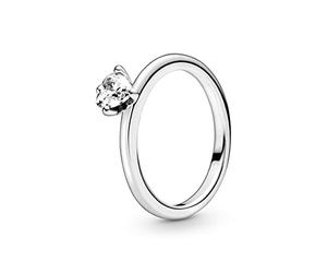 PANDORA Anello con solitario a forma di cuore trasparente, 48