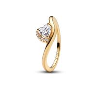 PANDORA Anello da donna a forma di cuore ondulato oro 163660C01, 52/16,6, Argento sterling, Zirconia cubica