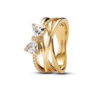 PANDORA Anello da donna con fiocco scintillante, colore oro 163511C01, 54/17,2, Argento sterling, Zirconia cubica