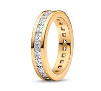 PANDORA Timeless 163797C01-56 - Anello infinito con canale in argento sterling placcato oro 14 carati, con zirconi, misura 56, Argento sterling, Zirconia cubica
